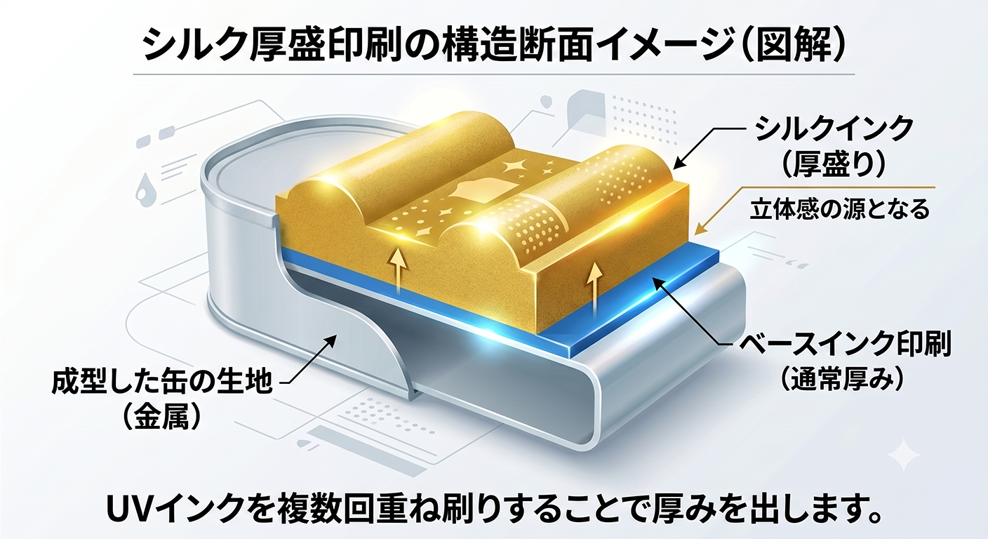 シルク厚盛印刷の構造断面イメージ（図解）